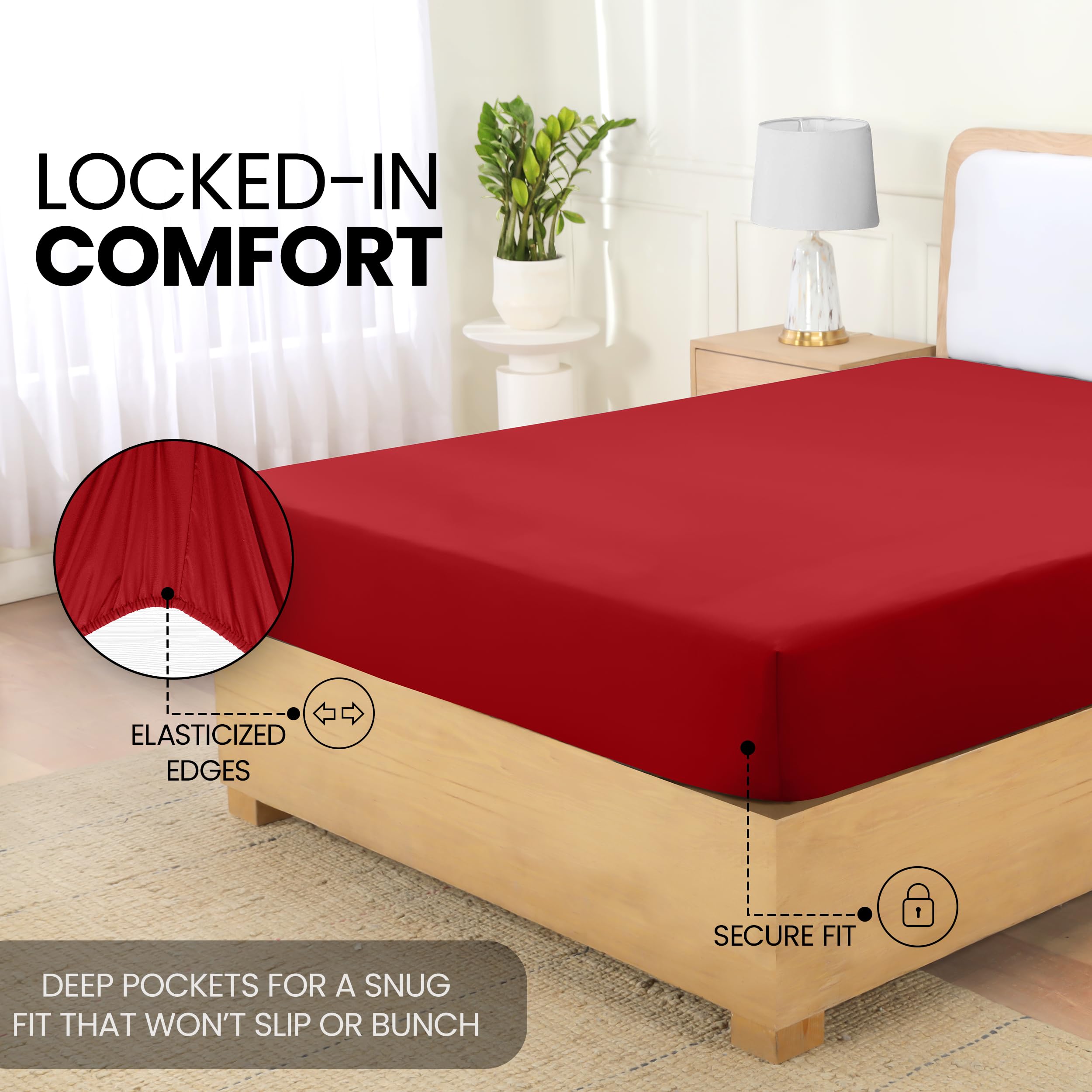 Utopia Bedding Fitted Sheet Double, Red, Deep Pocket 14 inch (35 cm), Easy Care, Soft Brushed Microfibre Fabric - Image 4