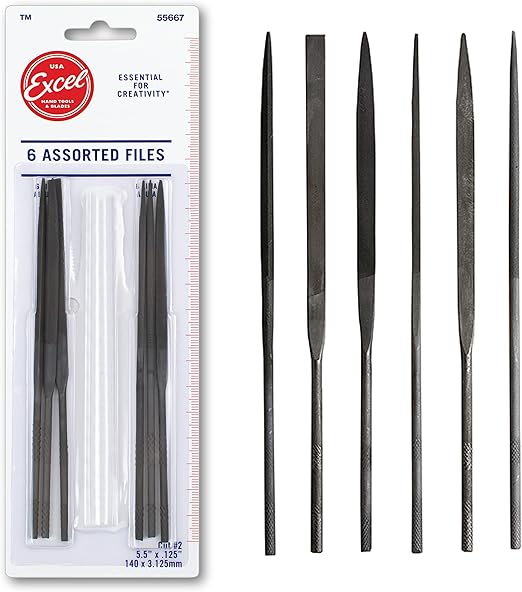 Excel Blades 6-Piece Mini File Set – High Carbon Steel Files for Woodworking, Jewelry, Cosplay, Metal & Hobby Use – Includes Flat, Half-Round, Round, Square, Knife & Equaling Files