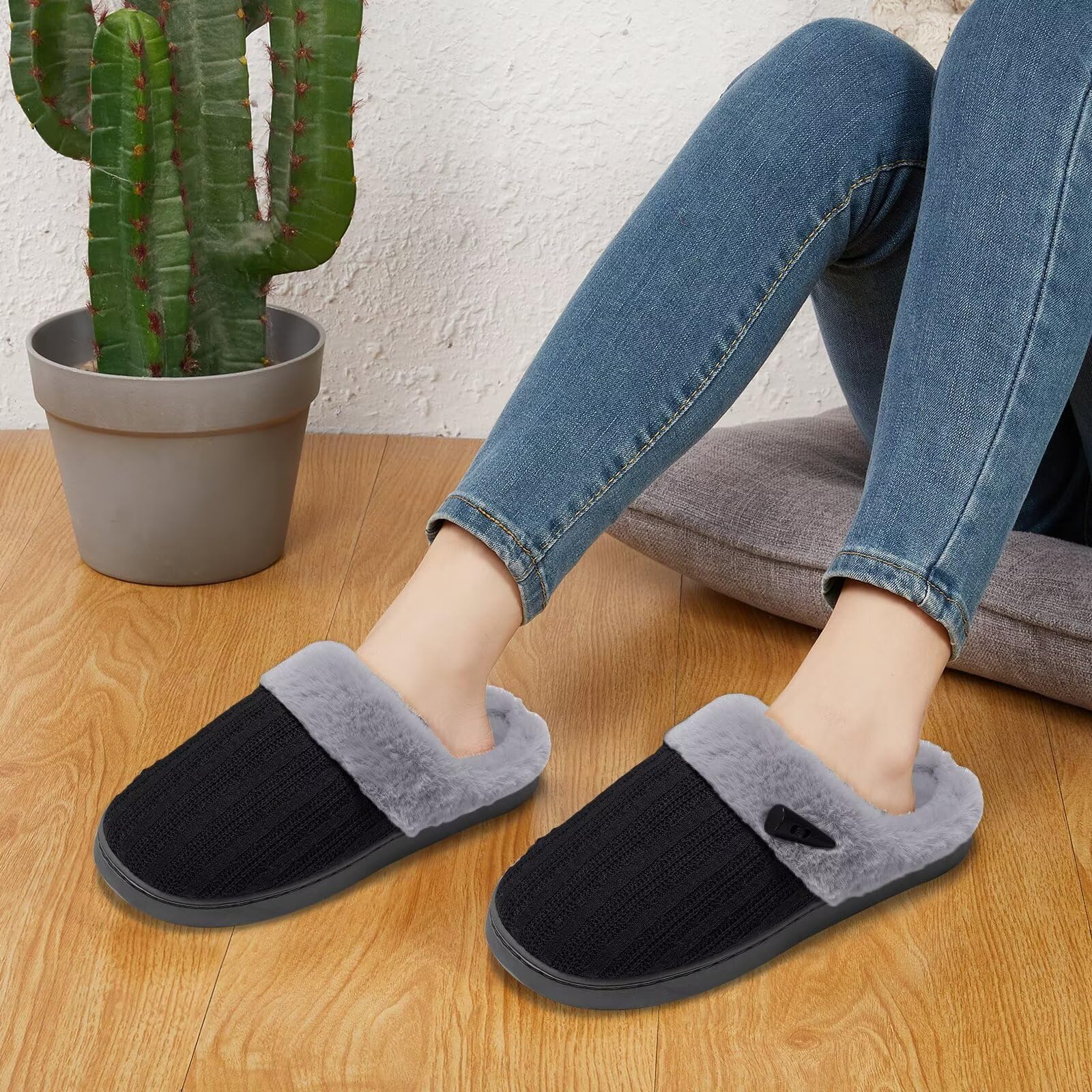 NineCiFun Pantofole da donna Comfort Memory Foam Pantofole morbide e pelose Scarpe da letto calde Pantofole antiscivolo