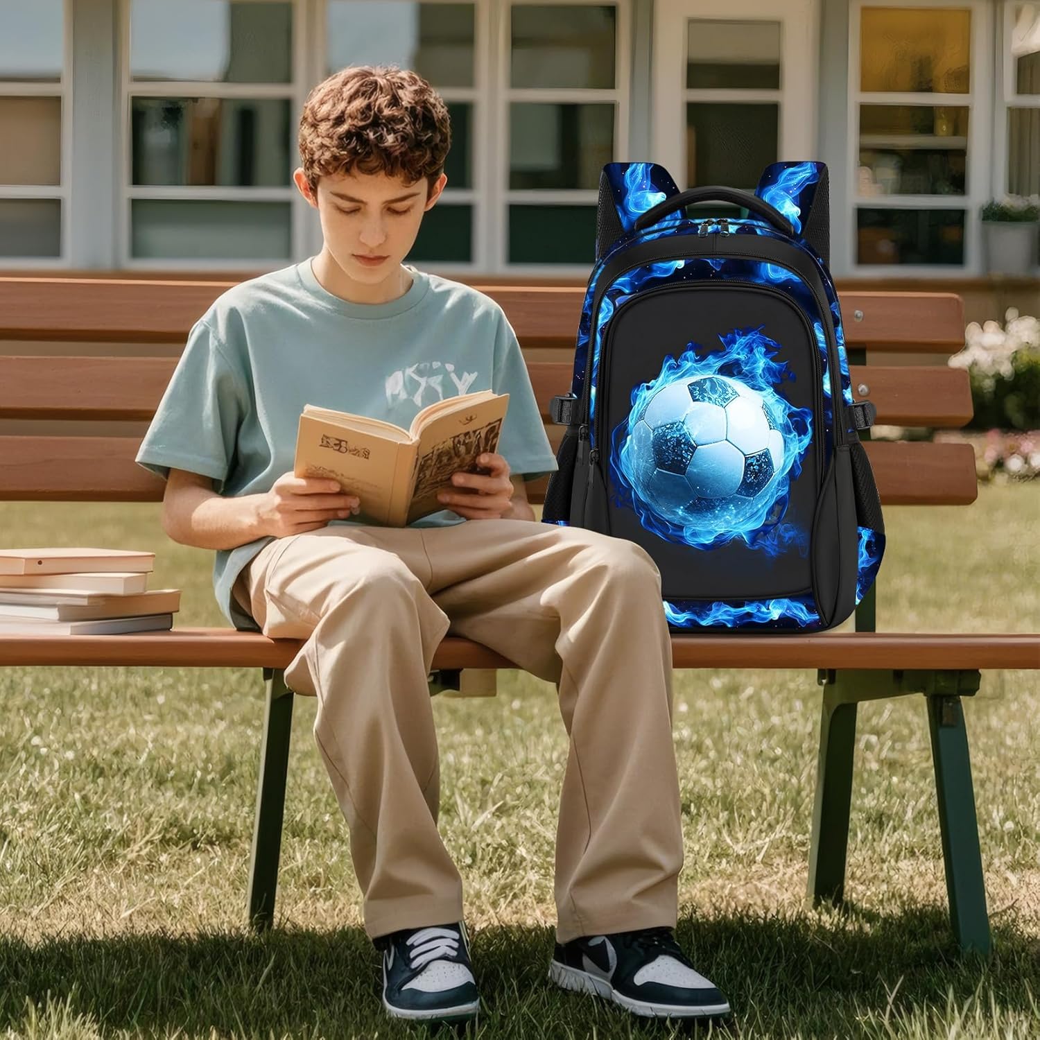 Kids Backpack for Boys - Soccer Boys Backpacks for Kids Teens Elementary Middle School, 17″ Large Capacity Students Bookbag, Perfect for Travel and School - Image 6