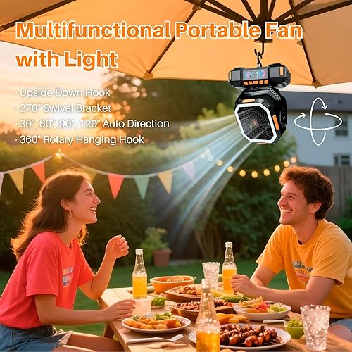 Miniatura 7 de Ventilador remoto portátil, 20000 mAh, 4 velocidades, recargable por USB. Perfecto para interiores, exteriores, camping, viajes, pesca, barbacoa y