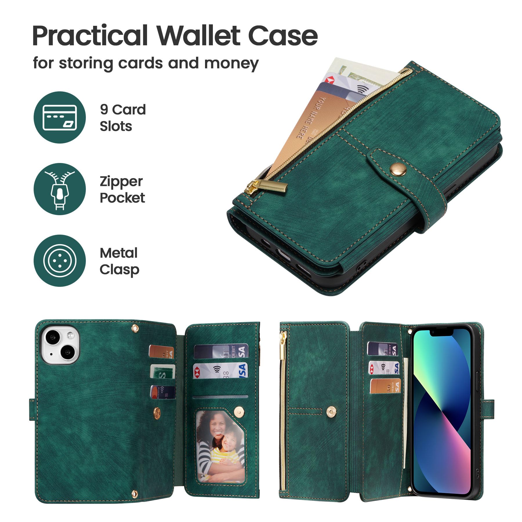ZCDAYE Case for iPhone 13, iPhone 13 (6.1 inches) Wallet Phone Case - Image 2