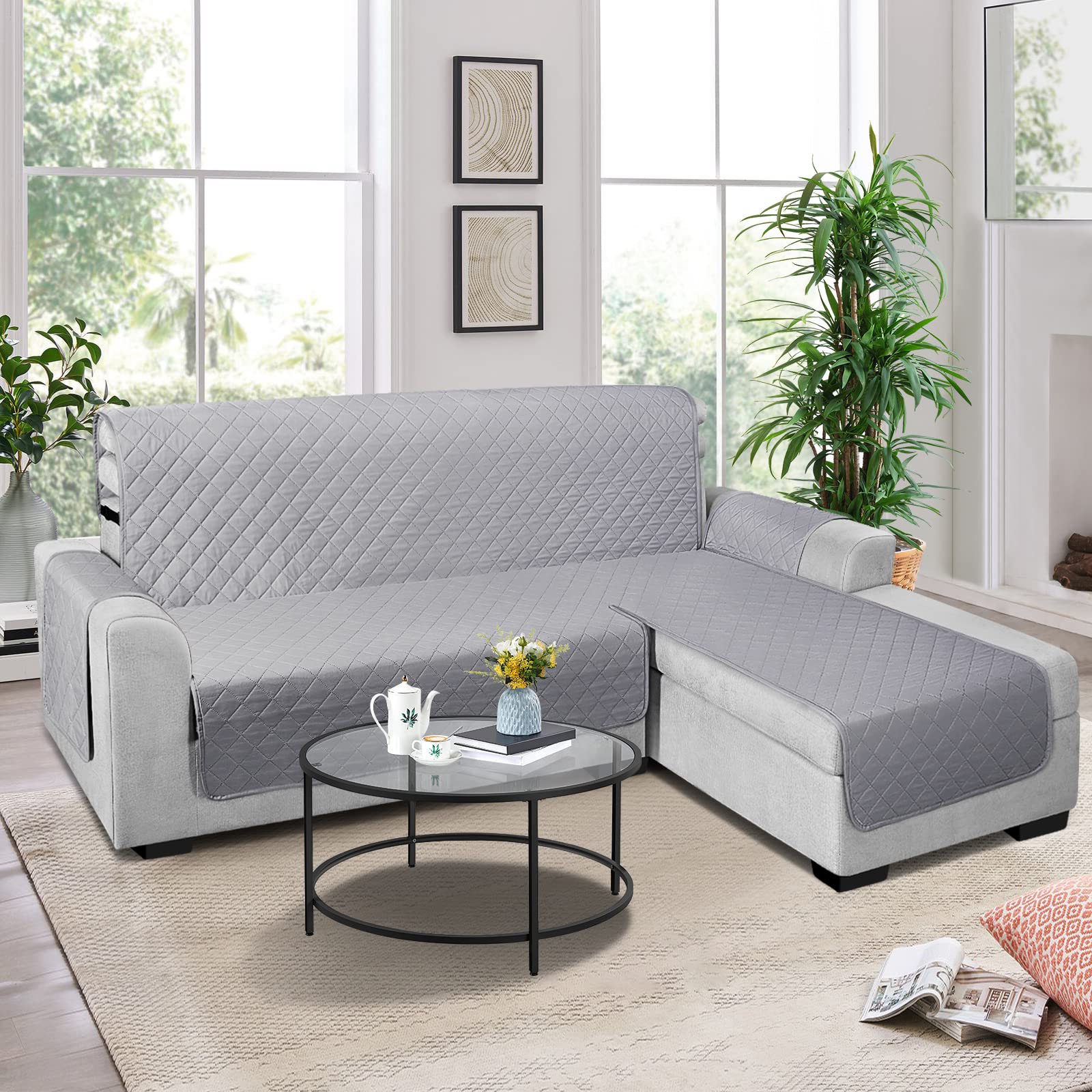 TAOCOCO Copridivano impermeabile con Penisola(L 200cm),Copridivano con Elastico, per Soggiorno, Antiscivolo, per Animali Domestici,Gatti, Cani,Bambini che Giocano (Grigio Scuro)