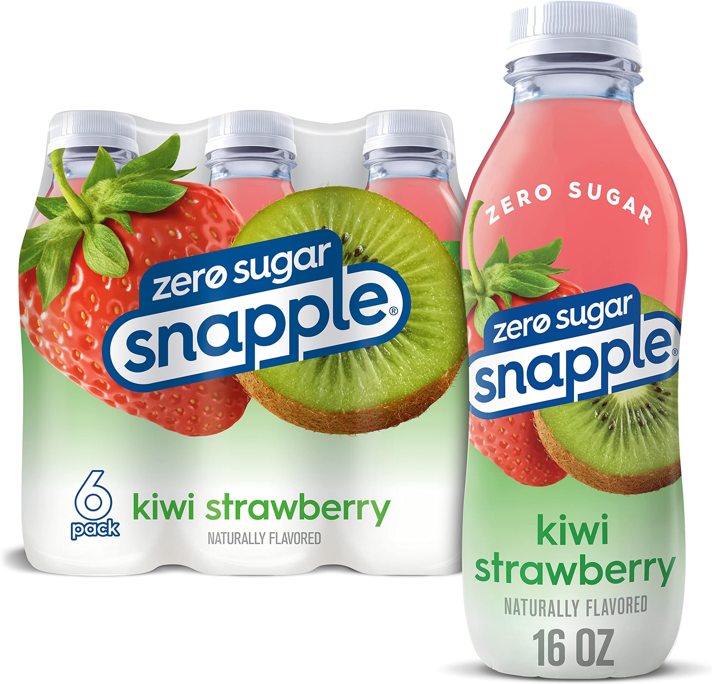Snapple Zero Sugar Strawberry Kiwi Juice Drink, 16 Fl Oz Recycled Plastic Bottles, 6 Pack