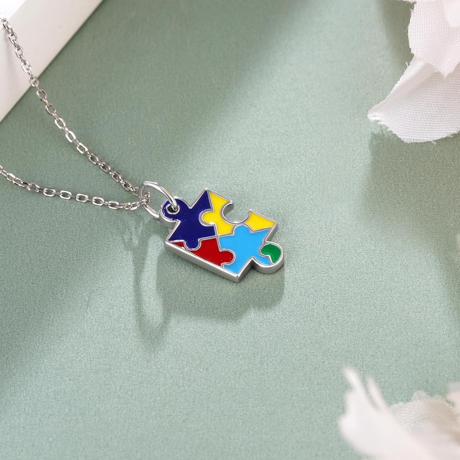 Autism Necklaces for Women 925 Sterling Silver Colorful Puzzle Piece Necklace Autism Jewelry Inspirational Gifts for Women - Image 2