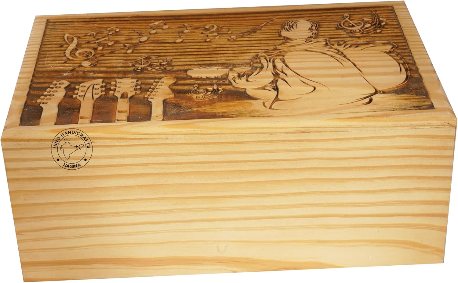 Handcrafted Horse Wooden Cremation Urns for Human Ashes Adult Large - Funeral Urn Box - Burial Urns for Columbarium (Guitar Music, 250 Cubic Inches)