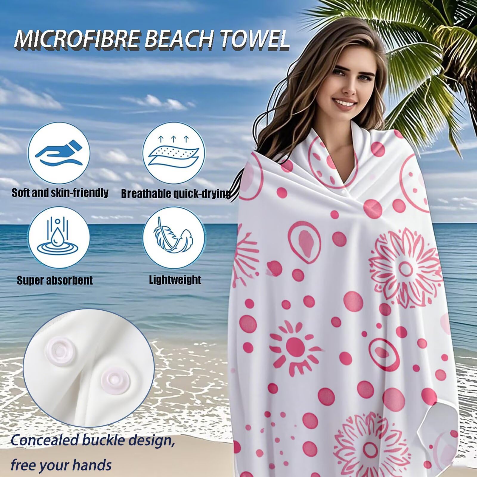 Serviette de Plage XXL 100x200 cm,Rose Serviette Plage Microfibre avec Séchage Rapide, Anti-Sable, Absorbante Fonction Design pour Vacances Piscine Pique-Nique Voyages Yoga, Cadeau Femme Q-659