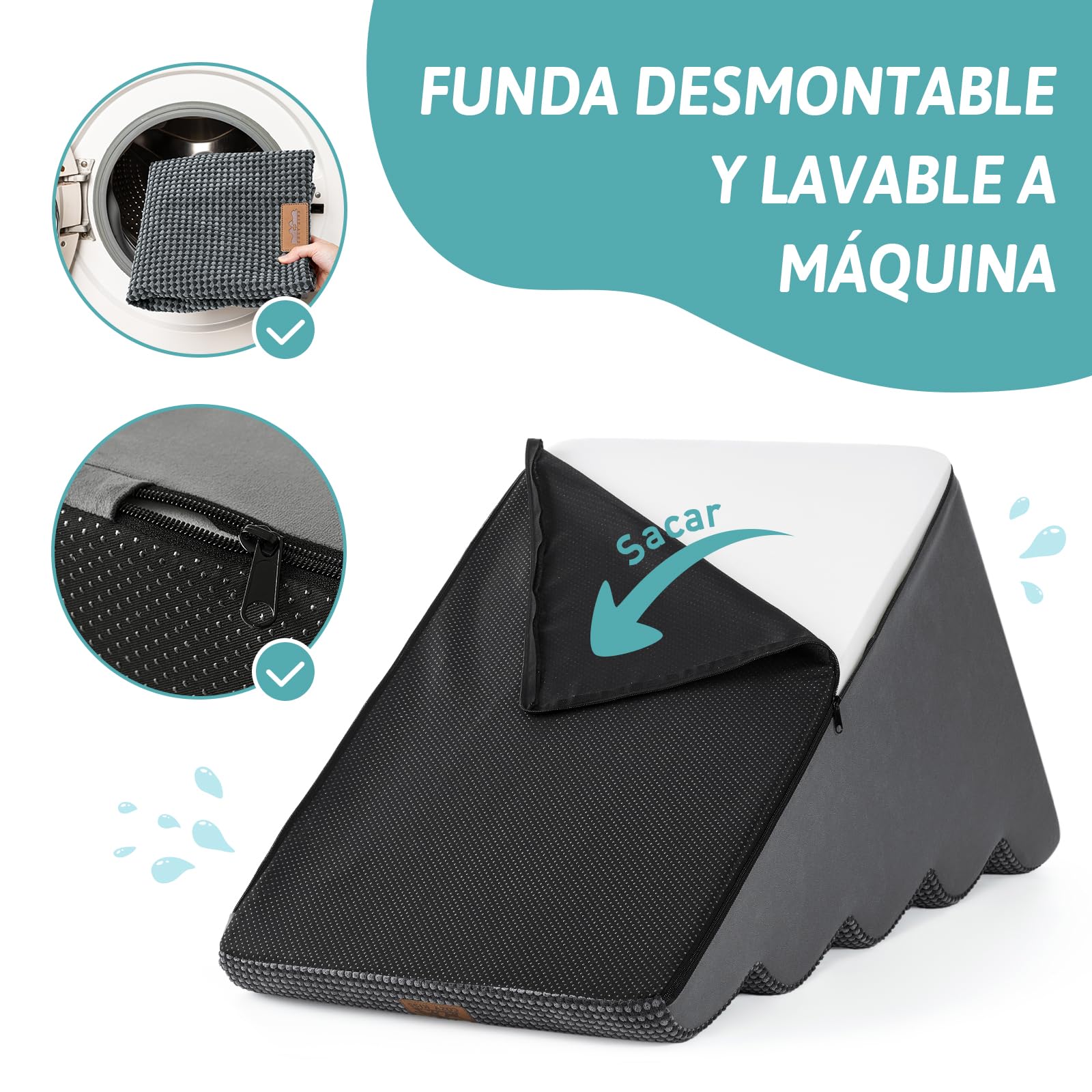 COZY KISS Escaleras Anchas para Perros con túnel de 19.7" de Ancho, escalón Grande Desmontable de Espuma para Perros pequeños, Cachorros o Gatos(Grigio nerastro, 50x83x57cm, 5.0)