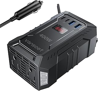 400W Car Power Inverter DC 12V to 110V AC Inverter with PD 30W/15W+2*USB A Ports & 2 AC Outlets for Laptop/Phone/Road Trip