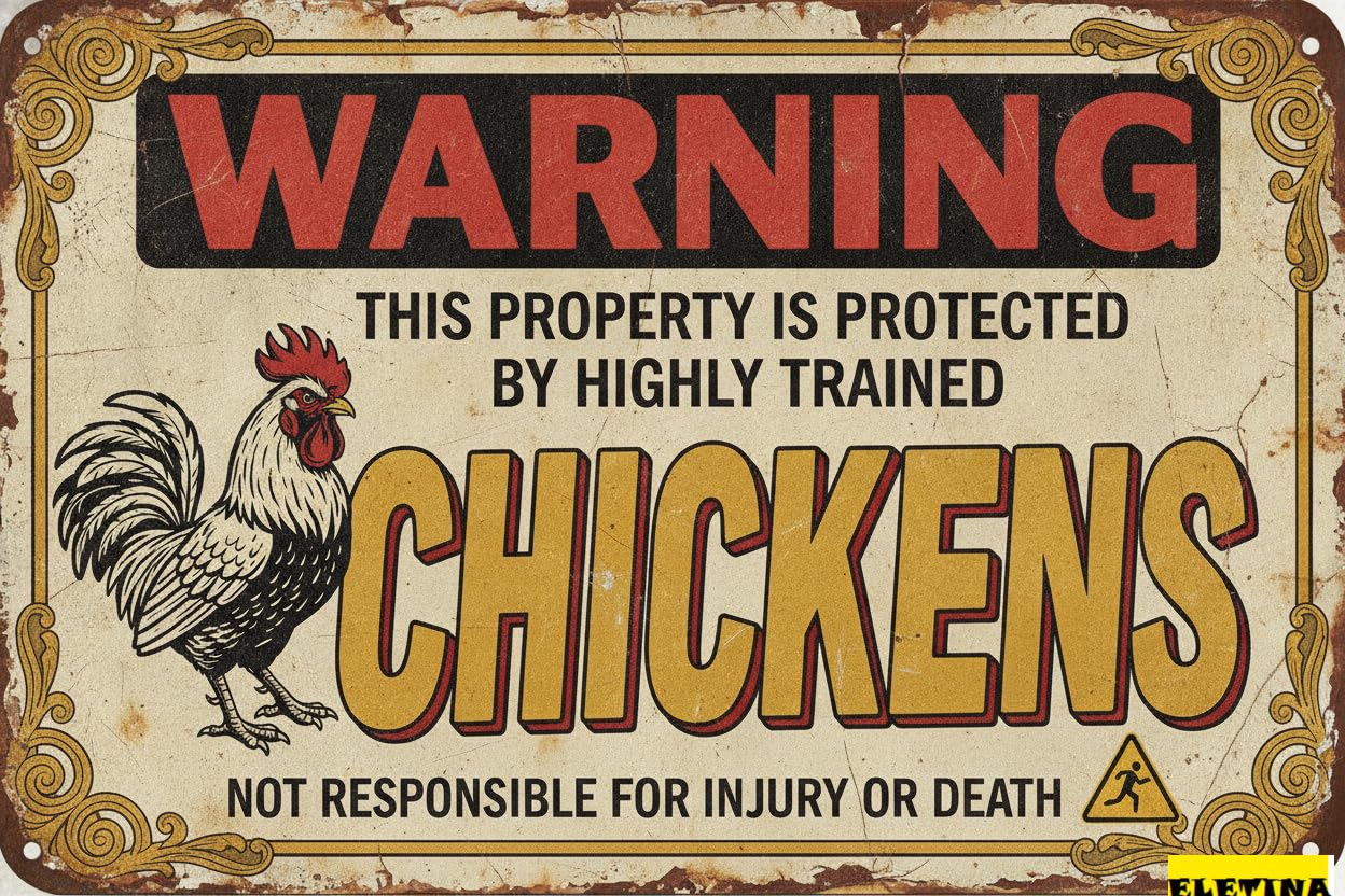 Tin Sign for Man Cave Warning This Property Is Protected By A Highly Trained Chicken Metal Private Fence Home Yard 8x12in Decorative