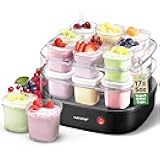 17 Cup Automatic Yogurt Maker | Includes 17 - 5 oz Reusable Cups with Lids & Yogurt Rack for Instant Storage | Makes Up to 85 OZ of Yogurt | Greek Yogurt Maker | Space Saving design | Black
