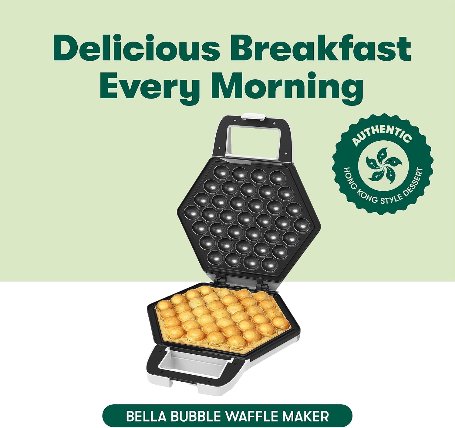 BELLA Bubble Waffle Maker for Hong Kong Style Breakfast Dessert 9" Waffles, Non-stick Iron Plates for Easy Cleaning and Food Release, Cone Rack Included, Pink