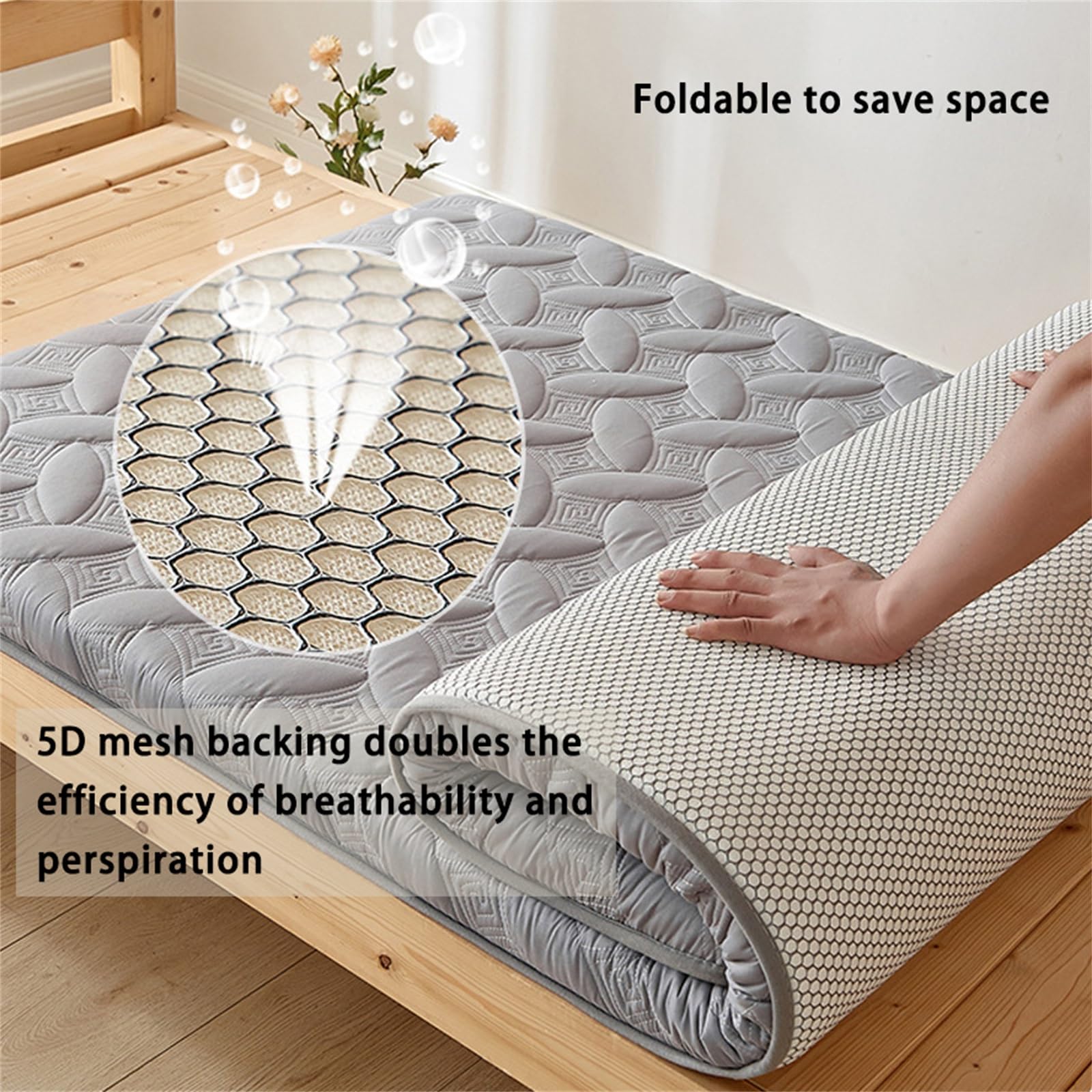 Futon-Matratze – leichte, faltbare Bodenbettunterlage mit dicker Kissenstütze, Schlafmatte für Gästezimmer, Wohnheim, Camping, Reisen, Innen- und Außenbereich