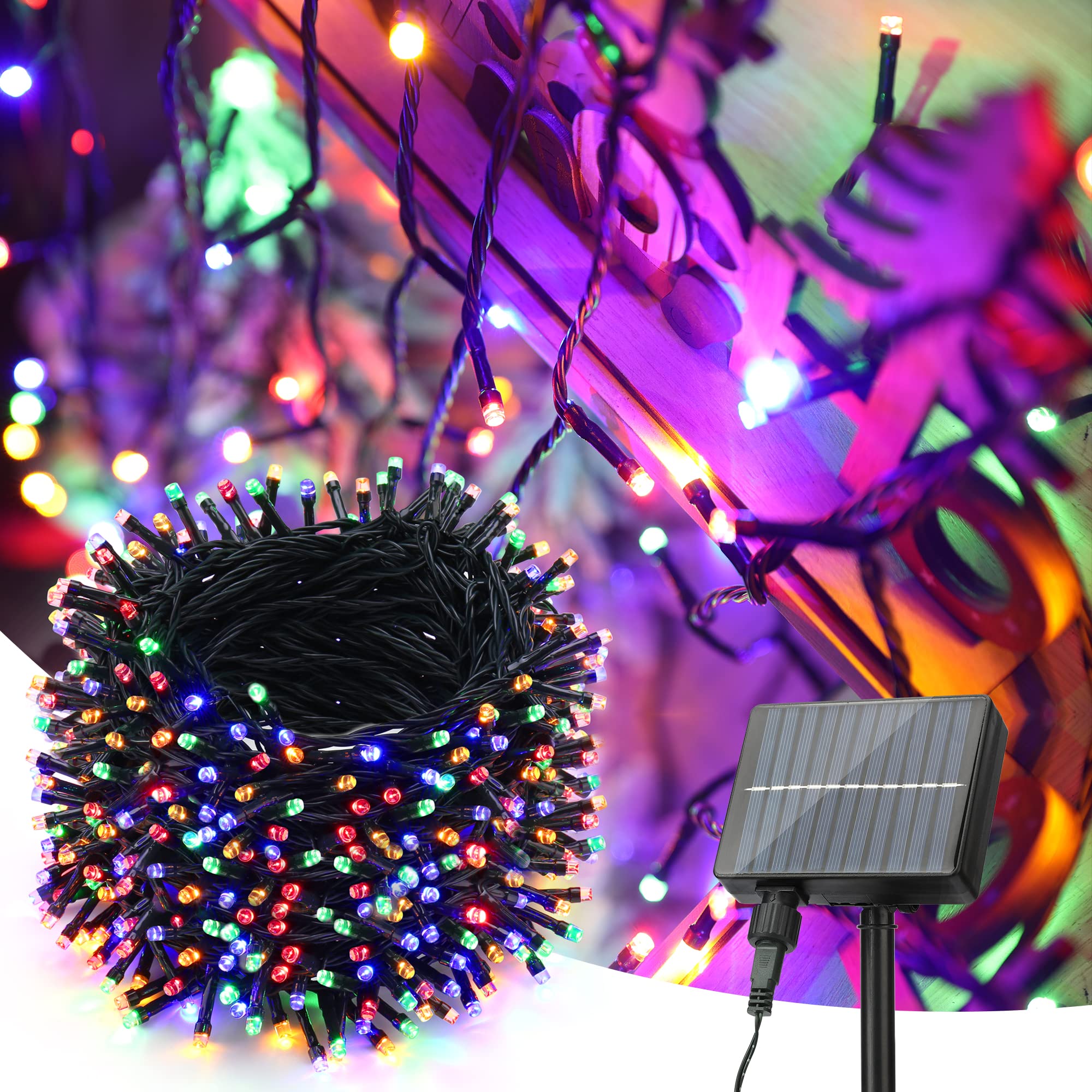 PhilzOps Guirnalda Luces Exterior Solar, 52M 500 LED Cadena de Luces de Navidad Solares Interior 8 Modos Impermeable Decoración Iluminación para Jardín Arbol Fiestas Patio Boda Terraza, Multicolor