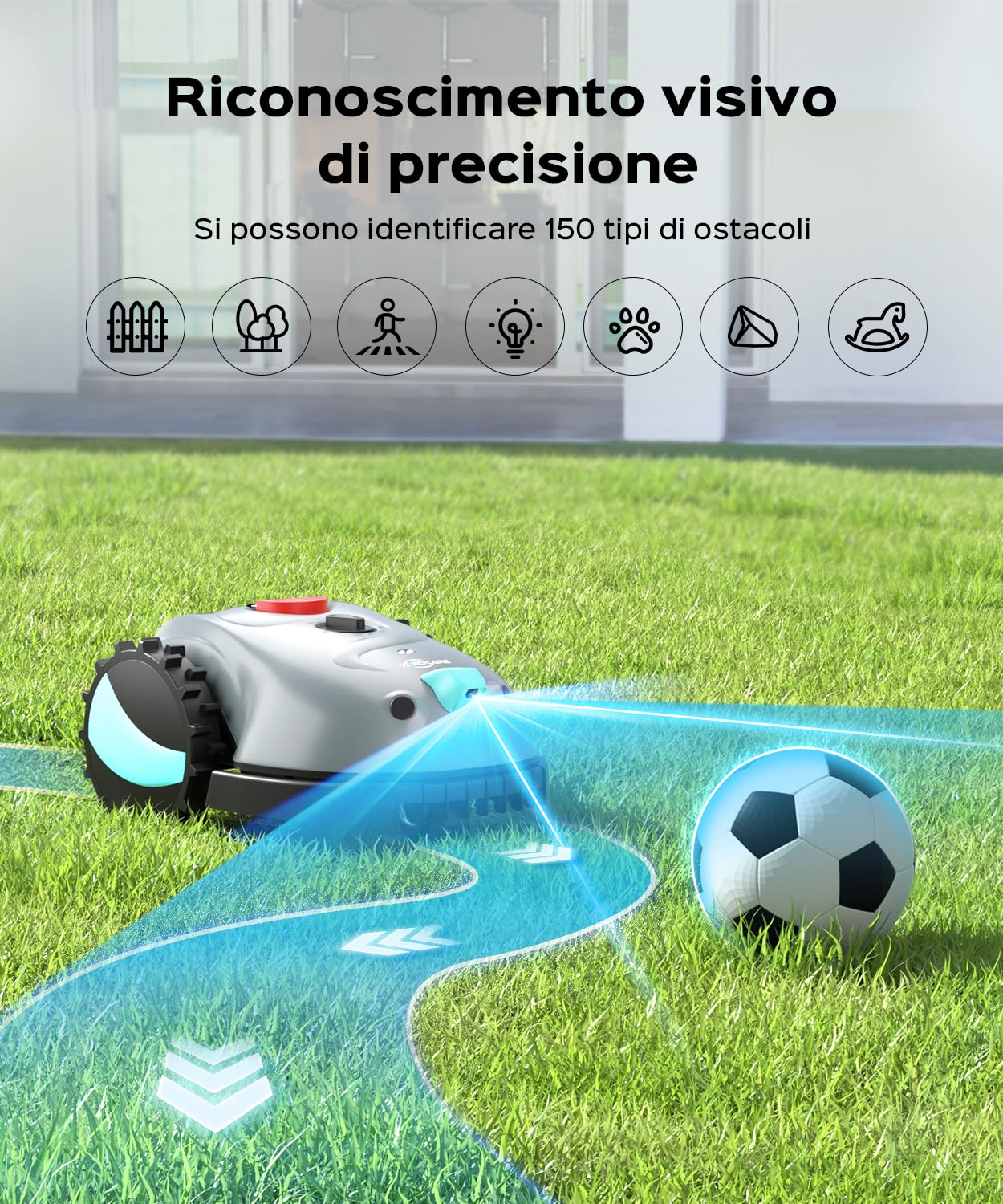 YARDCARE V100 Robot Tagliaerba a Batteria con Navigazione Visiva, Rilevamento di 150 Ostacoli, Robot Tosaerba Elettrico Fino a 150 m², Robot Tosaerba Eelettrico con Lame di Ricambio