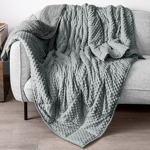 Mr. Sandman Weighted Blanket Queen Size, Cozy Minky Dot and Shaggy Sherpa Weighted Blanket 15 lbs, Great for Sleeping & Calming, Fluffy Warm Soft Bedding Blanket - 60''x80'', Grey
