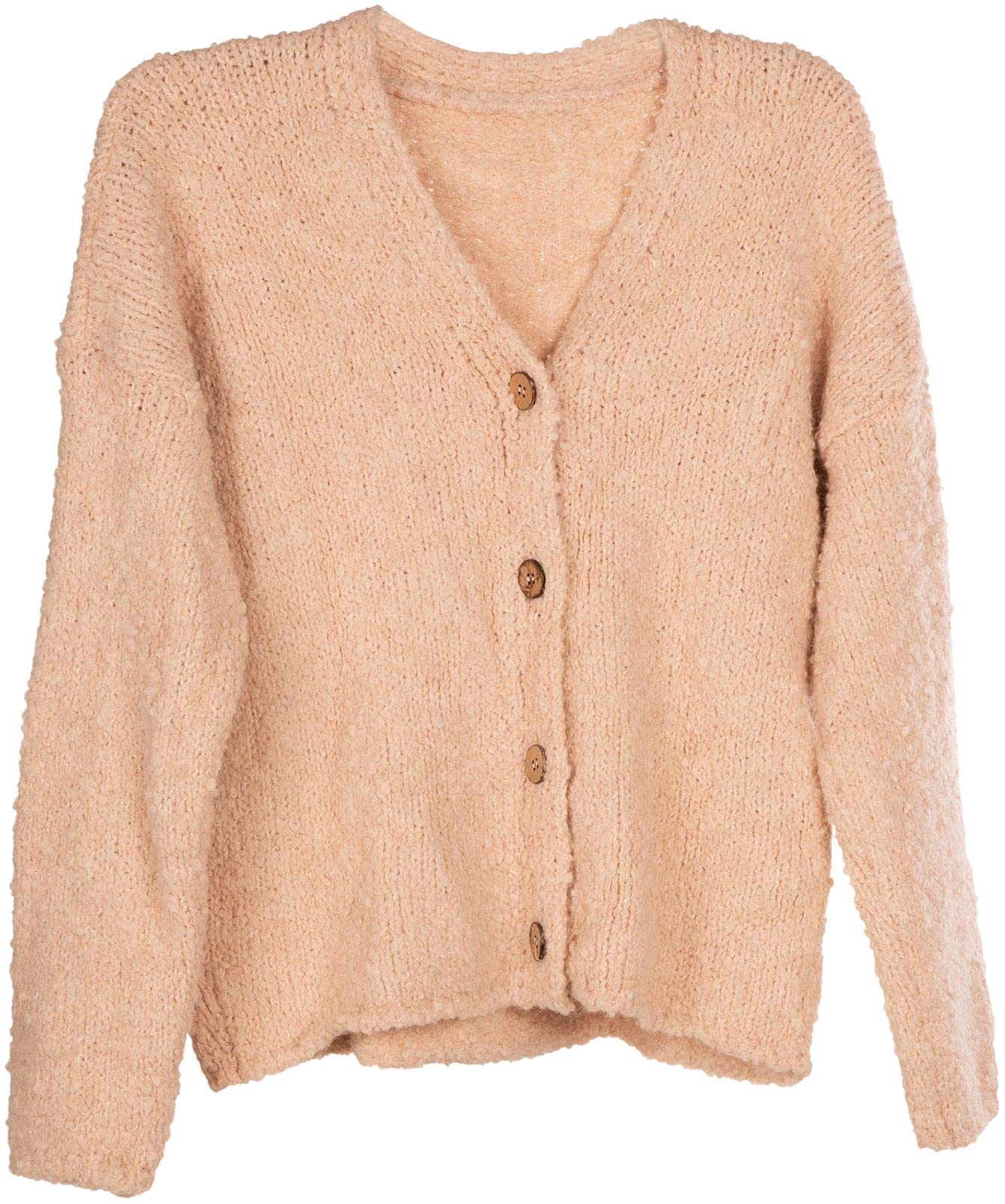 styleBREAKER Chaqueta de Punto Boucle para Mujer con Botones en la Parte Delantera, Color sólido, Chaqueta de Punto Bouclé, Talla única 08010081
