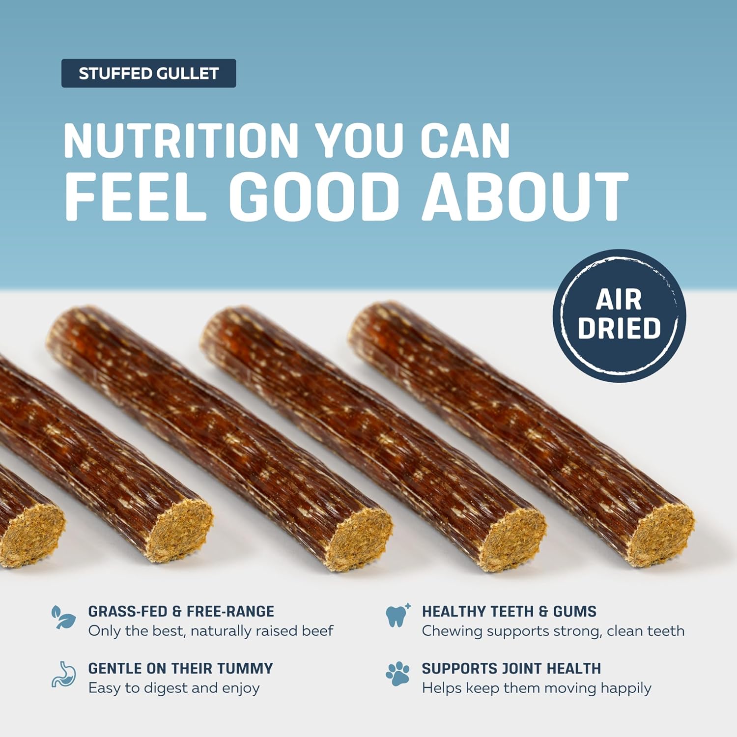 Big Lu - 5-6 Inch Stuffed Beef Jerky Sticks, 10 Count, Premium All-Natural Gullet Chews, High-Protein, Easily Digestible, Supports Dental Health and Joint Mobility