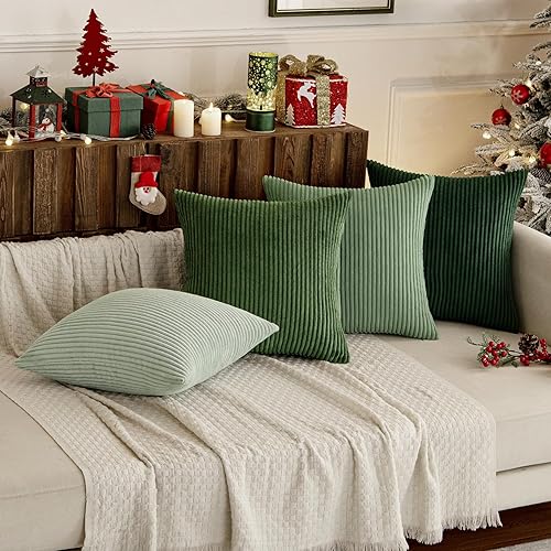 Miniatura 3 de MIULEE - Juego de 4 fundas de cojín de pana en verde salvia, 18 x 18 pulgadas, suaves, estilo bohemio, rústico, moderno, nórdico, de Navidad, para