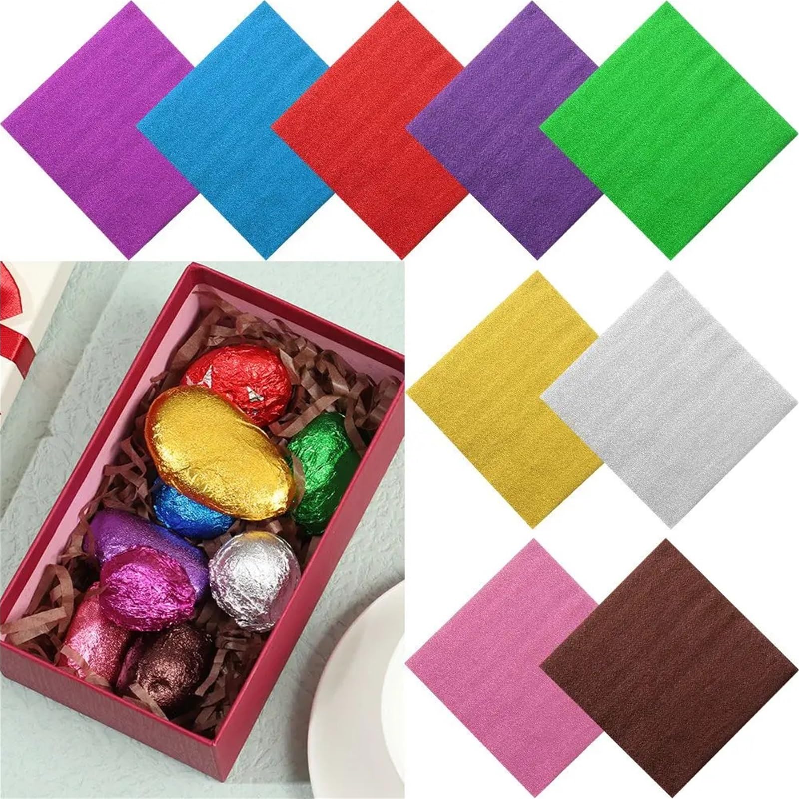 Bonbonpapier aus Folie, 800 Stück, goldenes Aluminiumfolienpapier for selbstgemachte Süßigkeiten, Schokolade, Verpackung, DIY-Bastelverpackungen(Red)