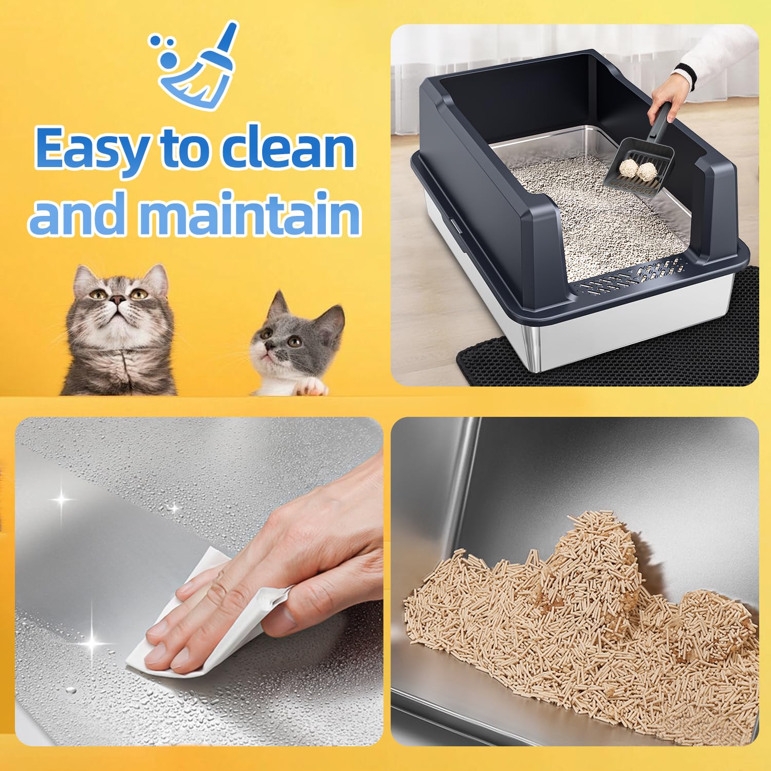 XXXL Extra Large Stainless Steel Litter Box, 28" L x 20" W x 14" H Super Large Stainless Steel Litter Box, Suitable for Large Cats and Multiple Cats, Non-Sticky, Anti-Leakage, Easy to Clean - image 3