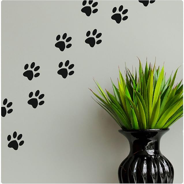 Paw Print Wall Stickers Vinyl Transfers Art Decal Graphics Bargain Removable Cheap House Pet Cat & Dog Décor Modern Self Adhesive Cute Puppy/Kitten Home Wall Art from LaoGraphics® (Black)