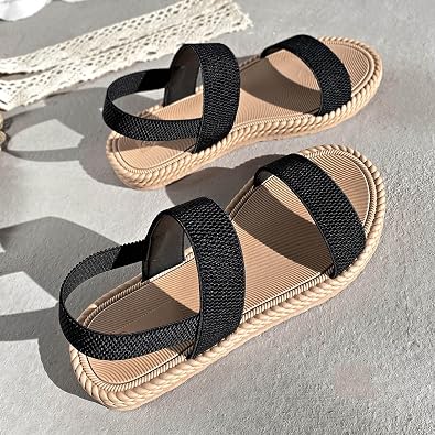 Summer Flat Sandals For Women 2025 Platform Slip On Elastic Ankle Strap Beach Vacation Walking Shoes Open Toe Wide Width Slingback Gladiator Sandals Outdoor Comfort Casual Footwear