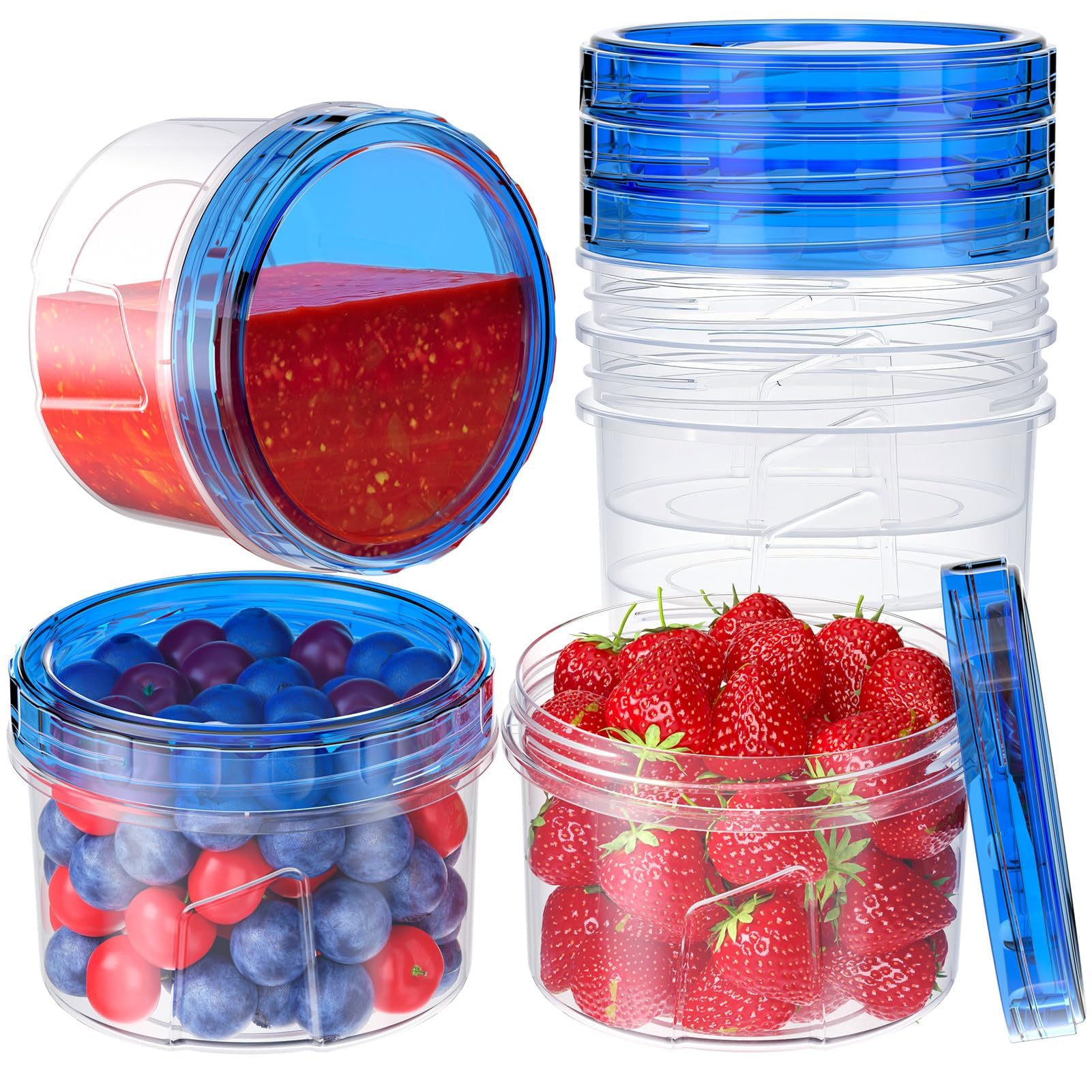 6 Contenitori Rotondi Per Alimenti Con Coperchio Ermetico – Plastica Trasparente Senza BPA, Impilabili, Per Snack E Frutta