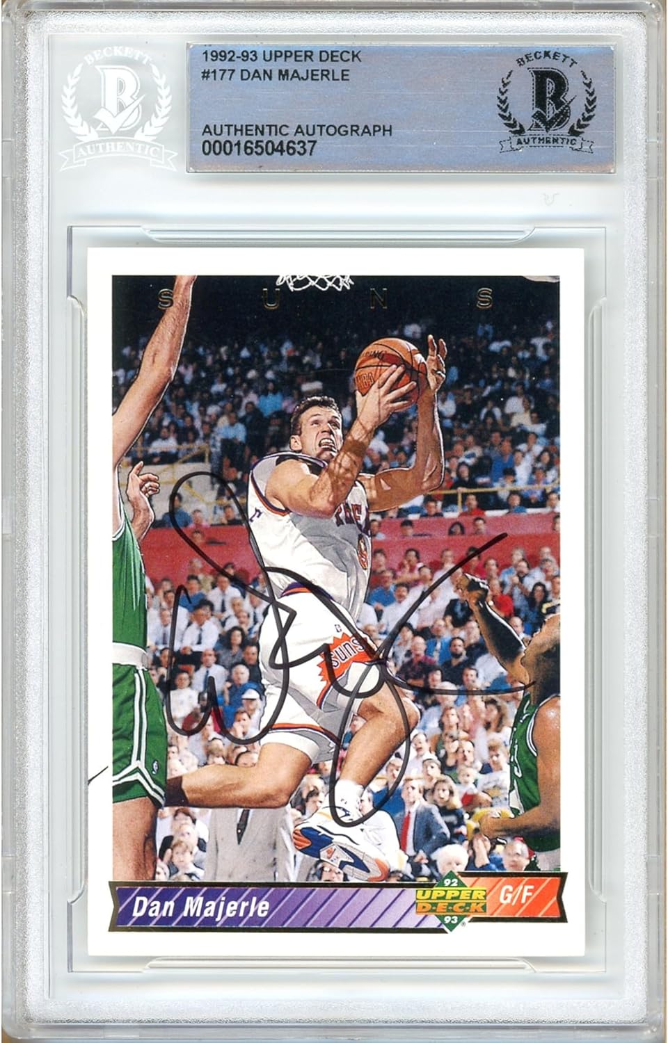 Dan Majerle Autographed 1992 1993 Upper Deck #177 Basketball Trading Card Slab Beckett BAS Authentic Slabbed COA Played For Phoenix Suns NBA