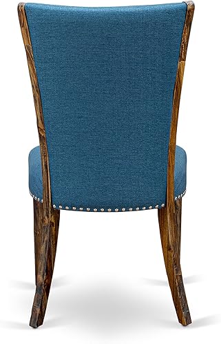 Miniatura 7 de East West Furniture VEP7T21 Verona Parson - Juego de 2 sillas de cocina tapizadas de tela de lino de color azul con ribete de clavos, juego de 2,