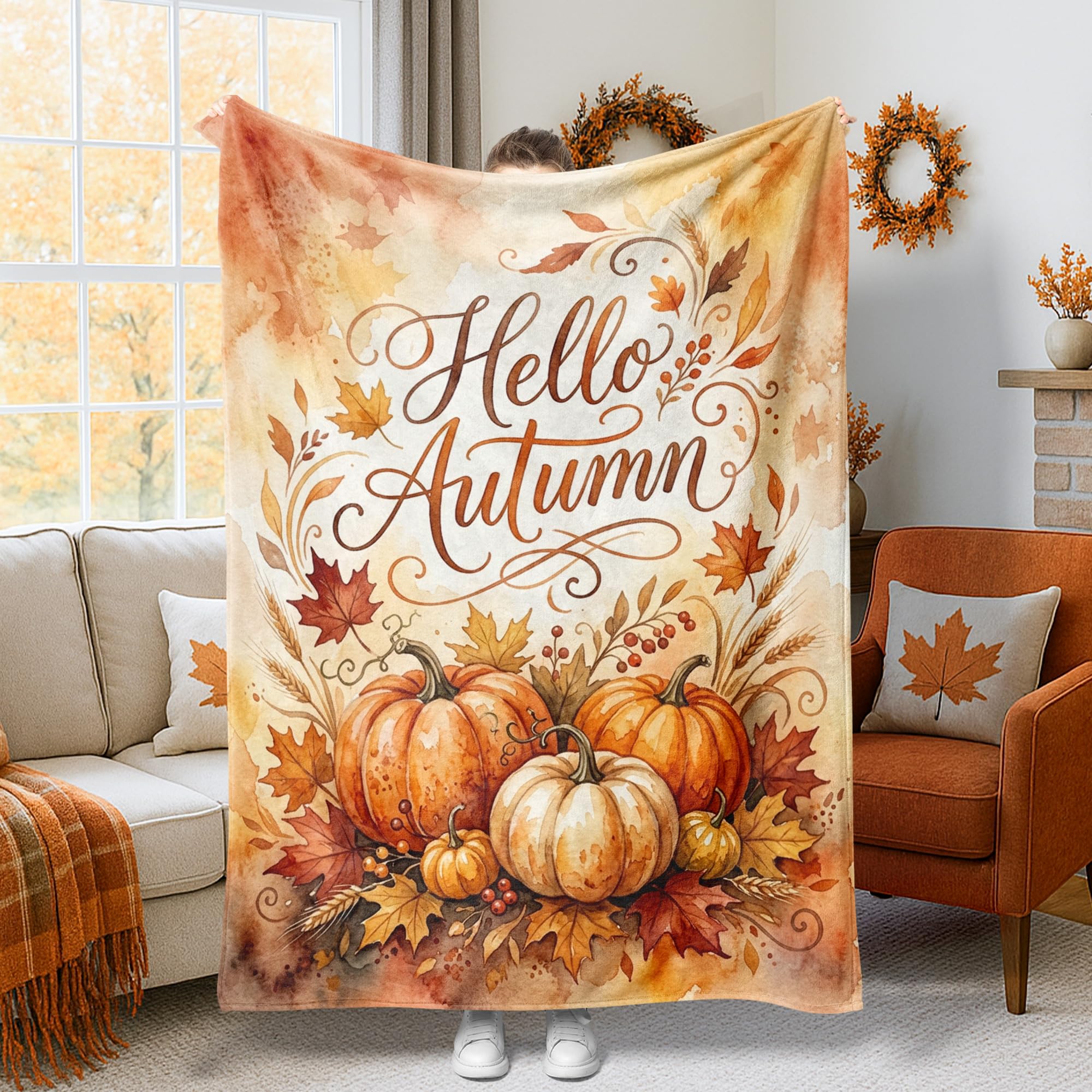 Couverture en flanelle douce lit canapé chaise bureau motif citrouilles
