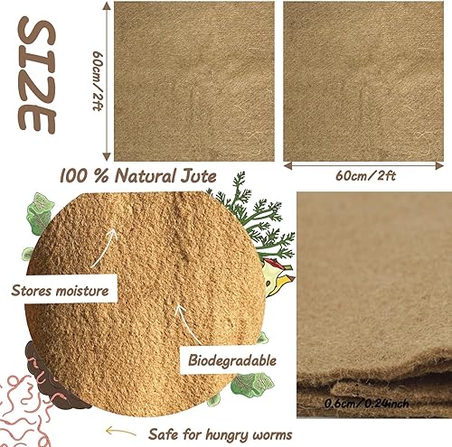Miniatura 2 de Manta de gusano de 2 piezas, fibra de yute de 2 x 2 pies para contenedor de abono y granja de gusanos, mantiene los gusanos oscuros, húmedos y