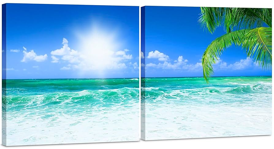 ⭐️ Ocean Art With Palm Trees⭐️ Orinice Palm Tree Canvas Wall Art Beach Sunset Seawave