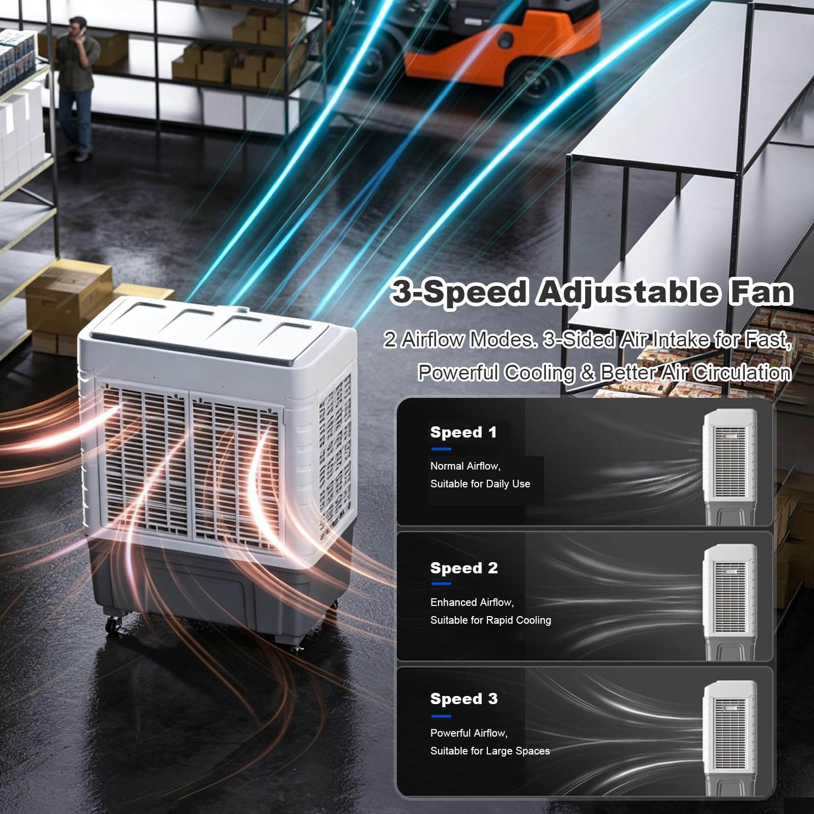 Climatizador Evaporativo Portátil, Aire Acondicionado Portátil Sin Tubo con Oscilación 120°, Ventilador de Refrigeración para Hogar, Oficina, Taller, Garaje