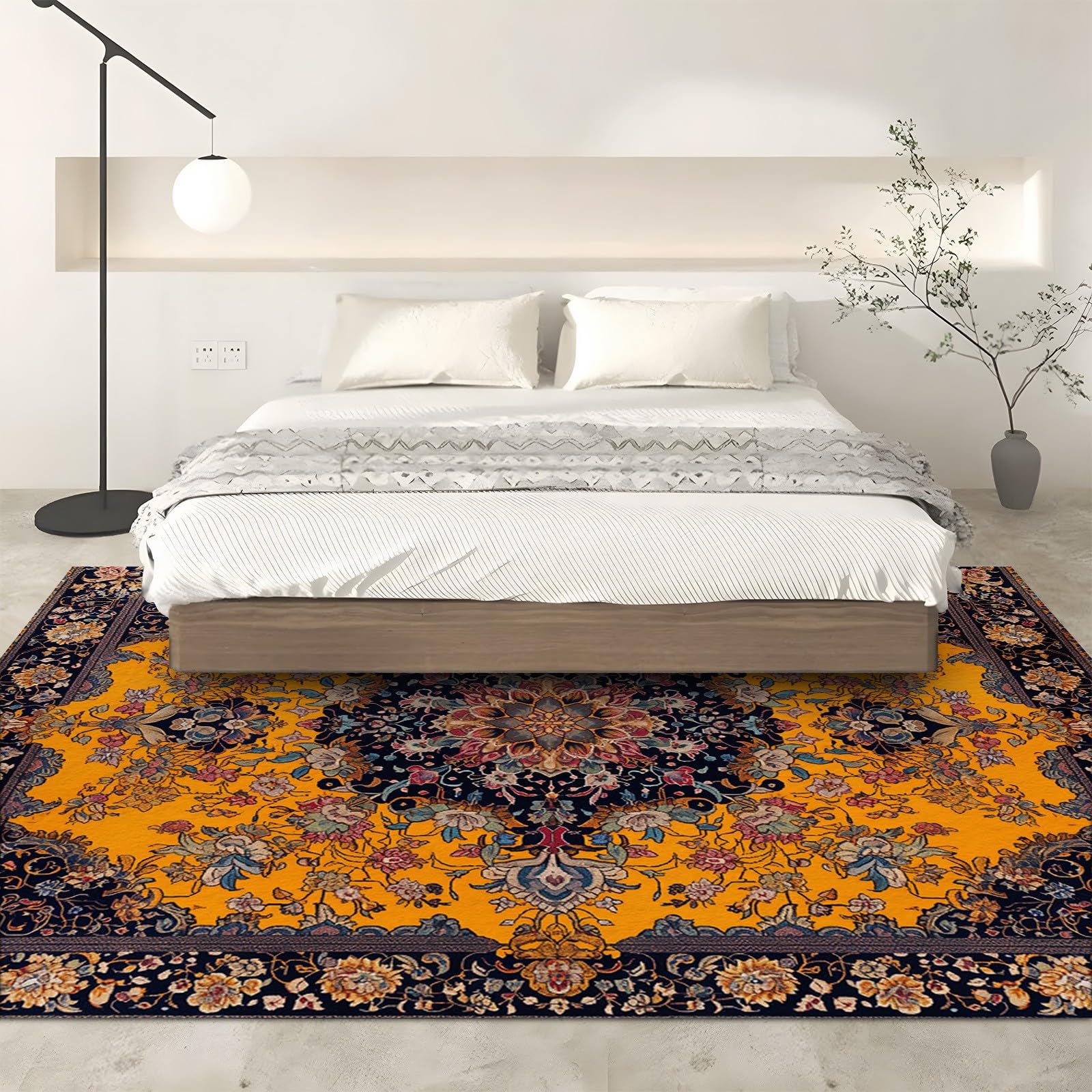 Symetryczna kwiecista rama dywan design z krótkim włosiem antypoślizgowy lekki wytrzymały duży miękki dywan do salonu sypialnia jadalnia biuro kolor 180x240 cm
