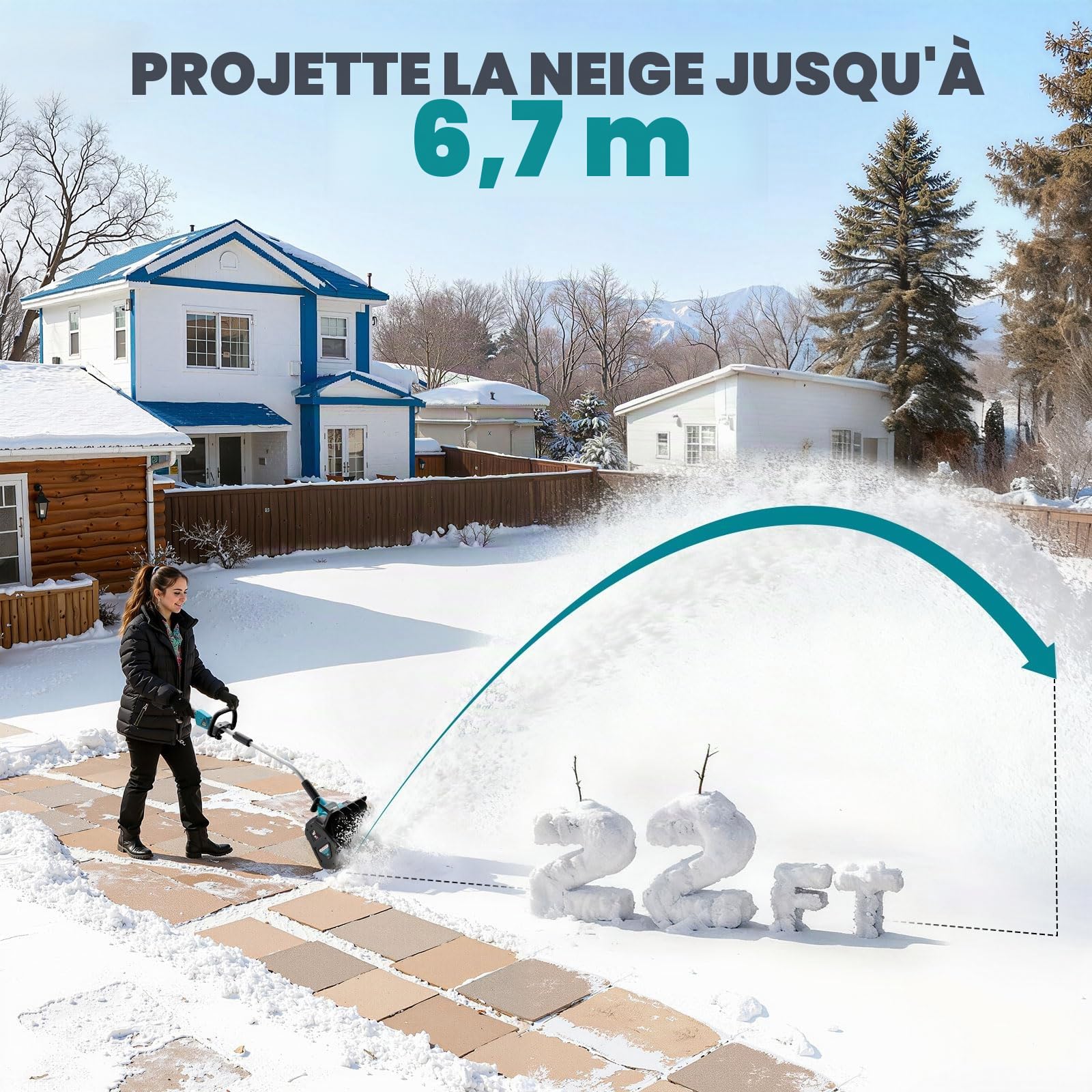 Ecarke Fraise à Neige sans Fil Compatible Makita 18V, Moteur Brushless 1000W, Hauteur 20 cm, Largeur 33,5 cm