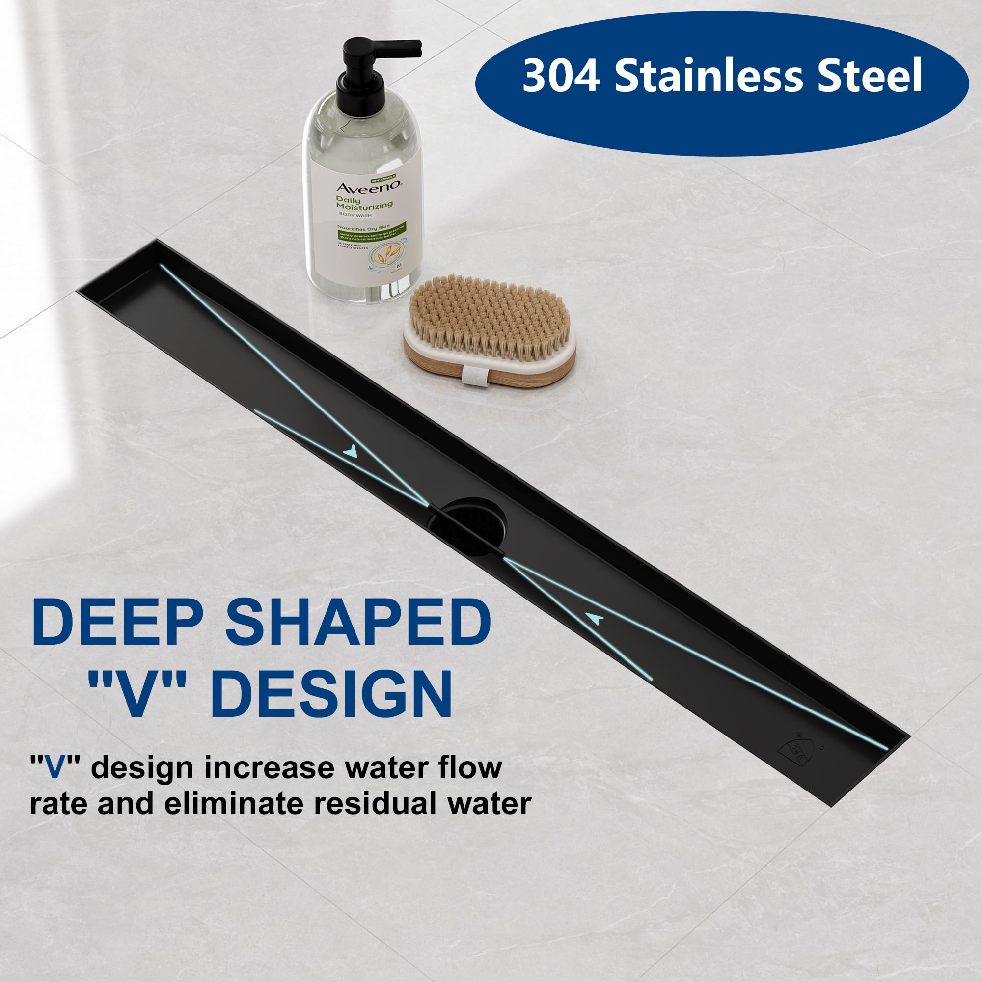 BARONAGE 36-Inch Linear Shower Drain - Matte Black Stainless Steel, 2-in-1 Tile Insert Cover, Adjustable Feet - View #12