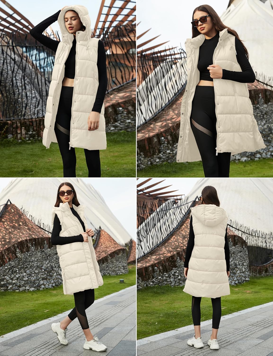 PUWEI Long Puffer Vest Women Quilted Hooded Vest Padded Sleeveless Coat Jackets With Pockets - Image 3