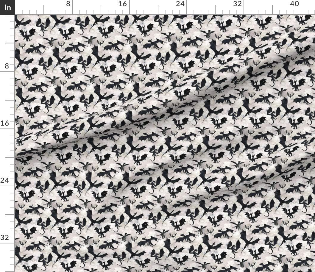 Spoonflower Fabric - Small Dragons Black White Dragon Fantasy Printed on Petal Signature Cotton Fabric by The Yard - Sewing Quilting Apparel Crafts Decor