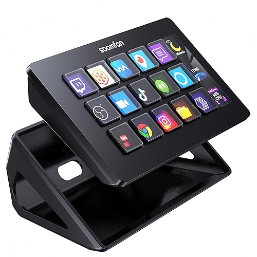 SOOMFON Stream Controller, Production Console Deck 15 Touches Macro, Stream Control Deck Déclencher des Actions dans OBS, Twitch, YouTube, Streamlab et autres, Stream Contrôleur Deck Compatible PC/MAC