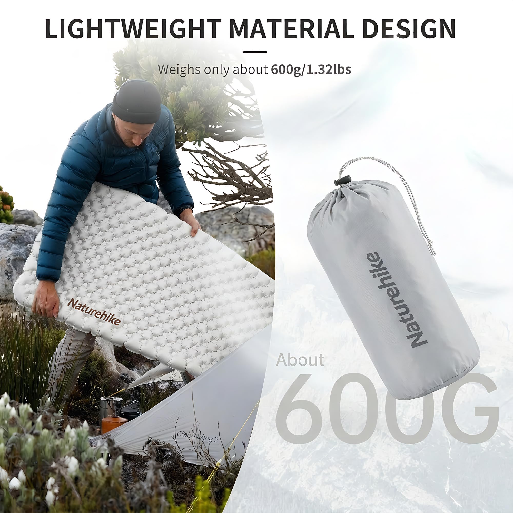 Naturehike Materassino autogonfiante ultraleggero, gonfiabile da campeggio, 3,5 R, durevole, portatile, materasso ad aria per letto singolo, per trekking, escursionismo, alpinismo, backpacking