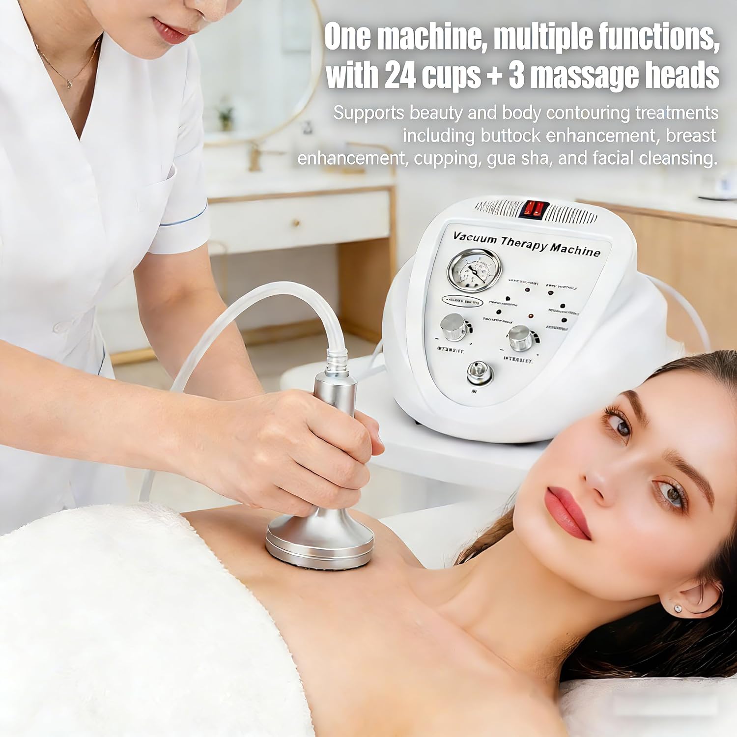 SHZICMY Body Massage Cupping Machine Vacuum Therapy Massage Body Shaping Skin Rejuvenation Machine with 24 Cups and 3 Heads for Salon SPA, Back, Face - Image 3