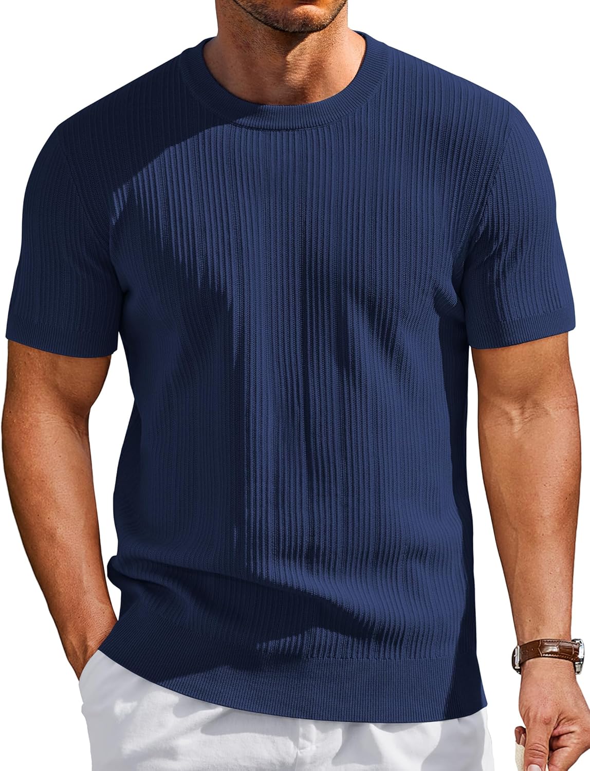 COOFANDY Men's T-Shirts Short Sleeve Knit Shirts Casual Crewneck Ribbed Dress Tee Shirt