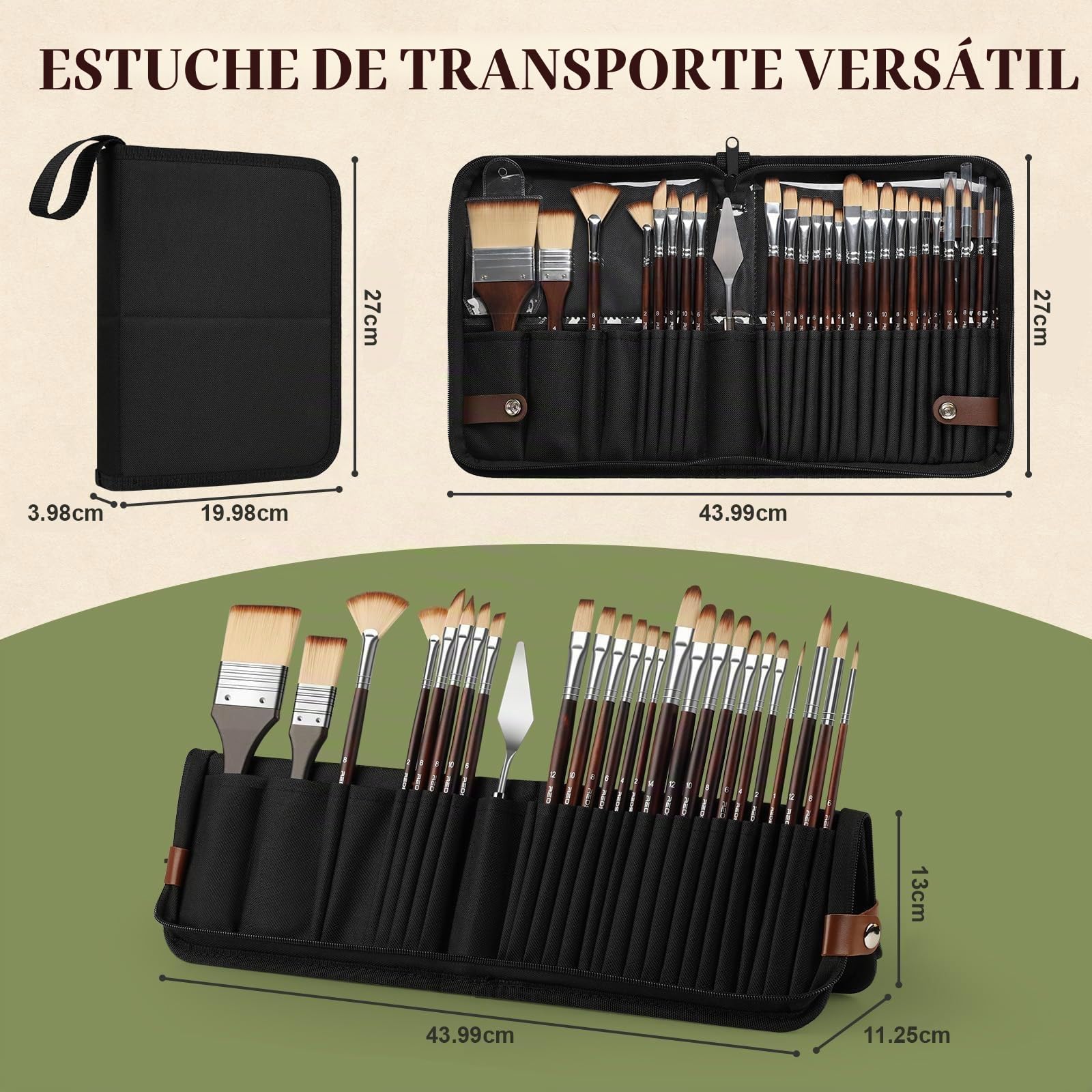 26 Piezas Juego de Pinceles para Pintar, Pinceles Pintura Acrilica con Estuche Soporte, Pinceles Profesionales para Acuarela, Óleo y Manualidades, Kit de Pincel Abanico y Espátula para Artistas