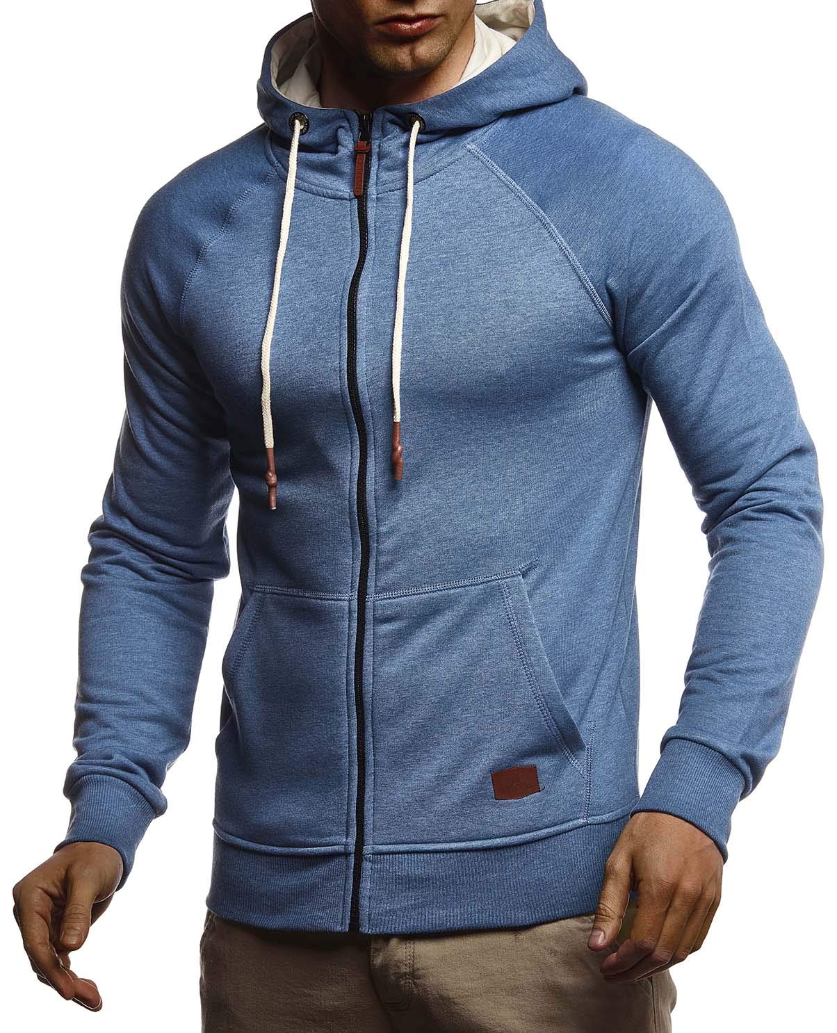 Leif Nelson Herren Sweatjacke mit Kapuze Slim Fit Baumwolle-Anteil Modernes Hoodie-Cardigan Langarm Männer Schwarze Freizeit-Kapuzen-Jacke für Winter Sommer LN8124