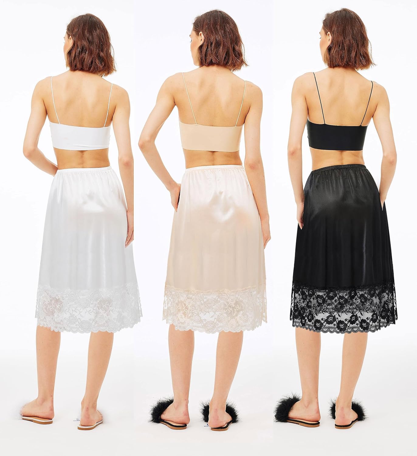 Coucoland Half Slips for Women - 26" Black White Womens Underskirt Half Slip Women Under Dress Shirt Skirt Extender - Image 4