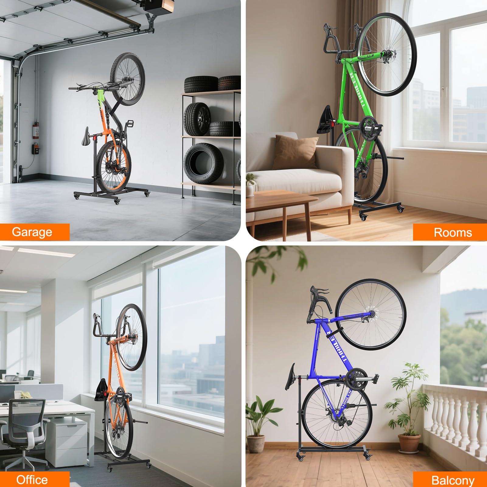 Vertikaler Fahrradständer, freistehend, platzsparend, höhenverstellbar, für Radgrößen bis zu 73,7 cm, Innen-Fahrradaufbewahrung, Garage und Wohnung, aufrechter Fahrrad-Bodenhalter für MTB, Rennrad, 2