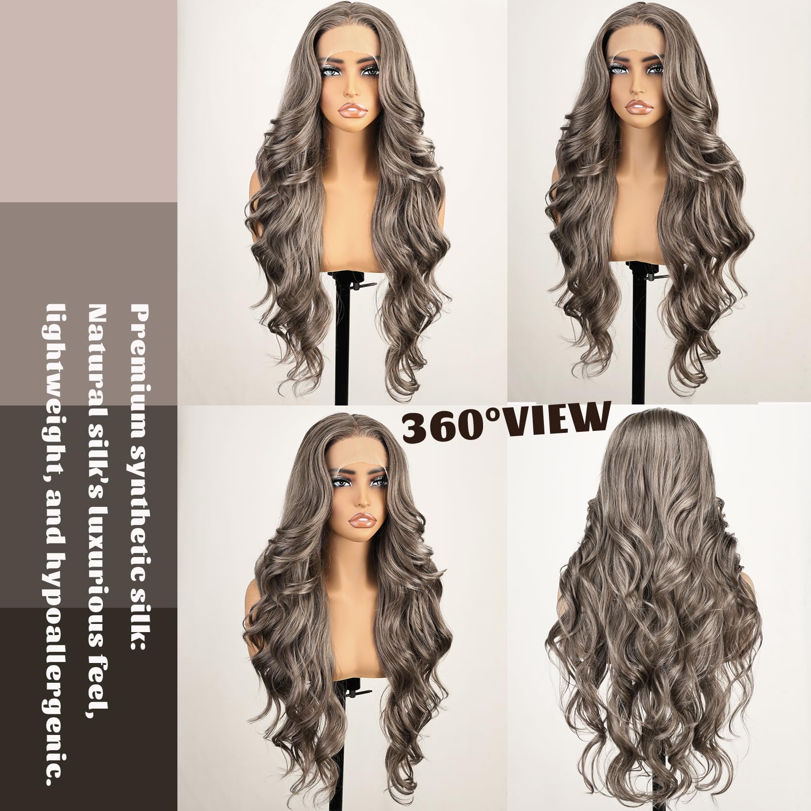 FABLLE Pink Lace Front Wig - 30 Inch Glueless Body Wave Synthetic Wig with Baby Hair Gradient Pink Color: 30 Inch Ash Blonde