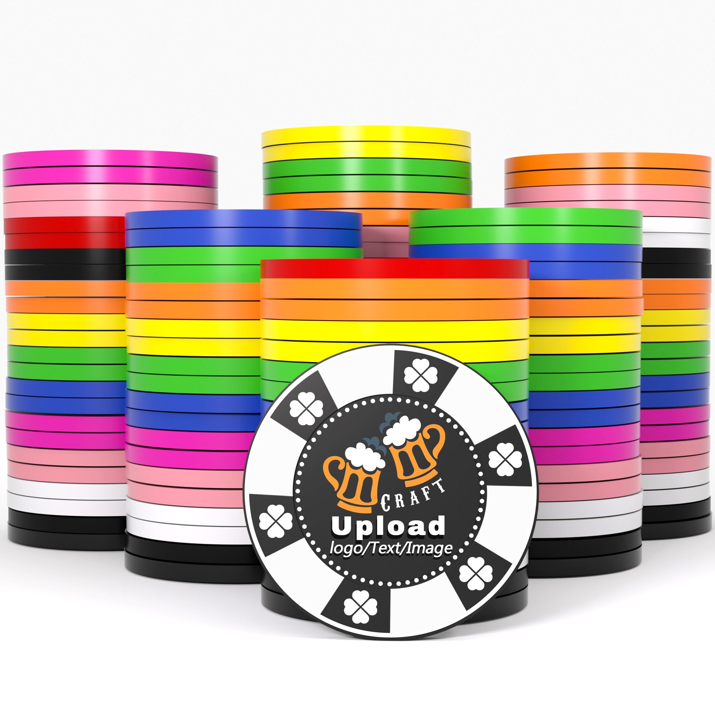 Lareyork 100-1000PCS Custom Poker Chips, Personalized Drink Tokens with Logo, Image, or Text, Double-Sided Full Color Print Drink Chips for Bars, Parties, Poker Games, and Events (Rose Red)