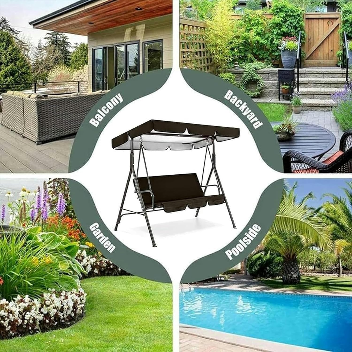 Outdoor Swing Canopy Replacement Cover & Swing Cushion Cover 2/3 Seater, Waterproof Garden Seater Sun Shade Porch Hammock Patio Swing Cover.